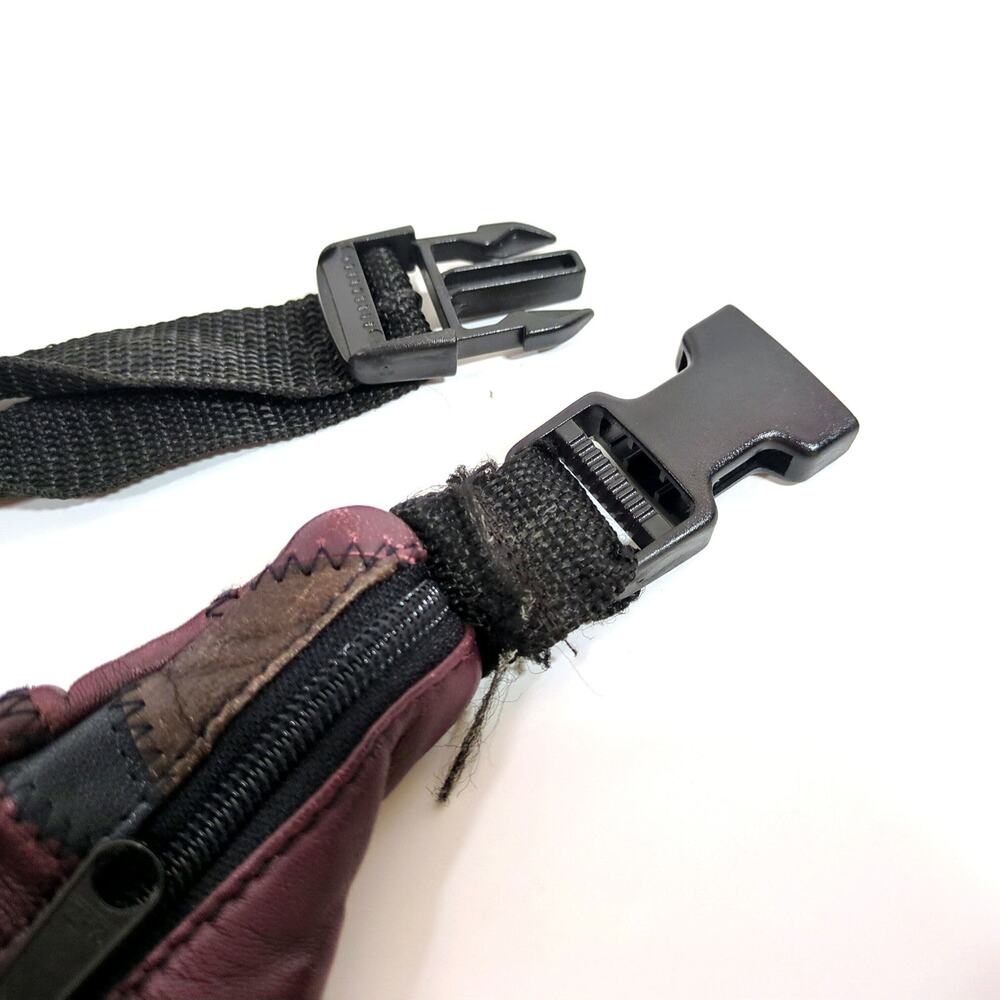 VTG Leather Patchwork Fanny Pack Brown Purple Blue Tan Belt Bag 9 x 5.5 x 3" 80s - Picture 10 of 10